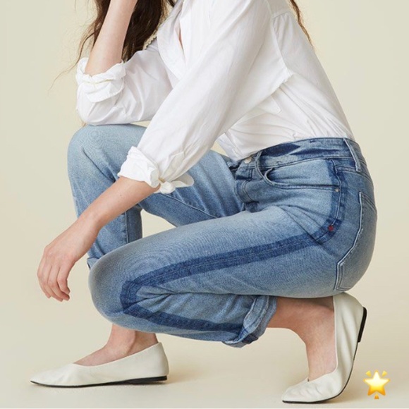 SZ14W WARP + WEFT ICICLE CDG PARIS STRETCH HIGH-RISE STRAIGHT JEAN TUXEDO STRIPE - Picture 6 of 14